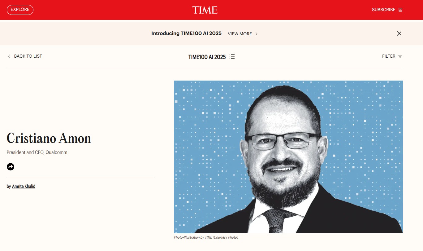 Cristiano Amon: brasileiro entre líderes de IA da Time